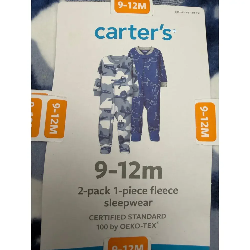 Carter’s 2-Pack Fleece Footed Sleepers Airplanes Moose 9-12M NWT